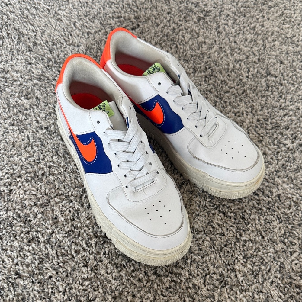 Nike Air Force 1 - AF1 - White Leather with Blue & Orange - W9.5